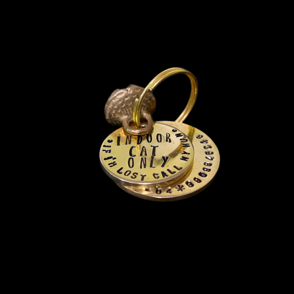 Cat Kitten pet hand stamped brass tag