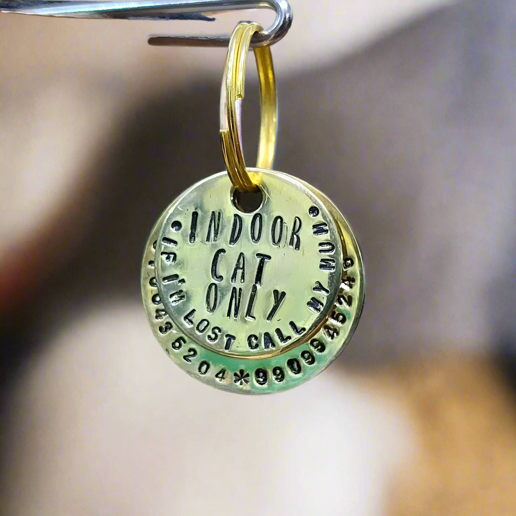 Cat Kitten pet hand stamped brass tag