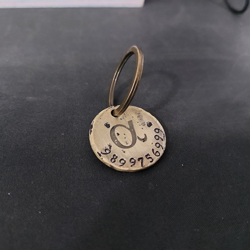 Brass Dog Name Tag Stamped to Imperfection in Various Sizes