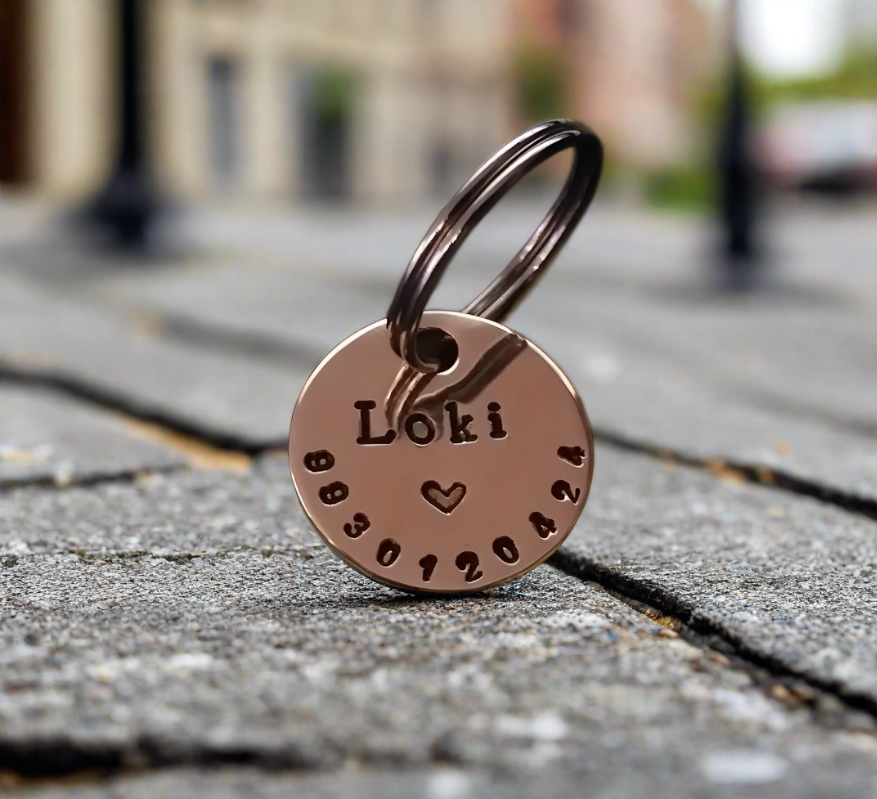 Personalized Pet Name tags Pet ID Copper Round Hand Stamped Tag