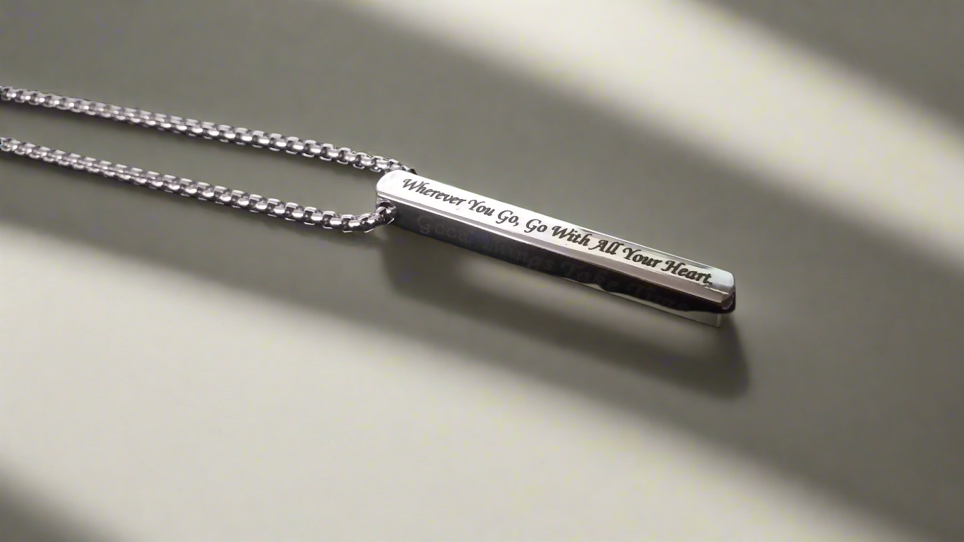 Men's Personalized Bar Four Sides Engraved Pendant Necklace Custom Roman Date Vertical Pendant