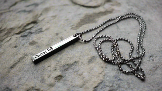 Men's Personalized Bar Four Sides Engraved Pendant Necklace Custom Roman Date Vertical Pendant