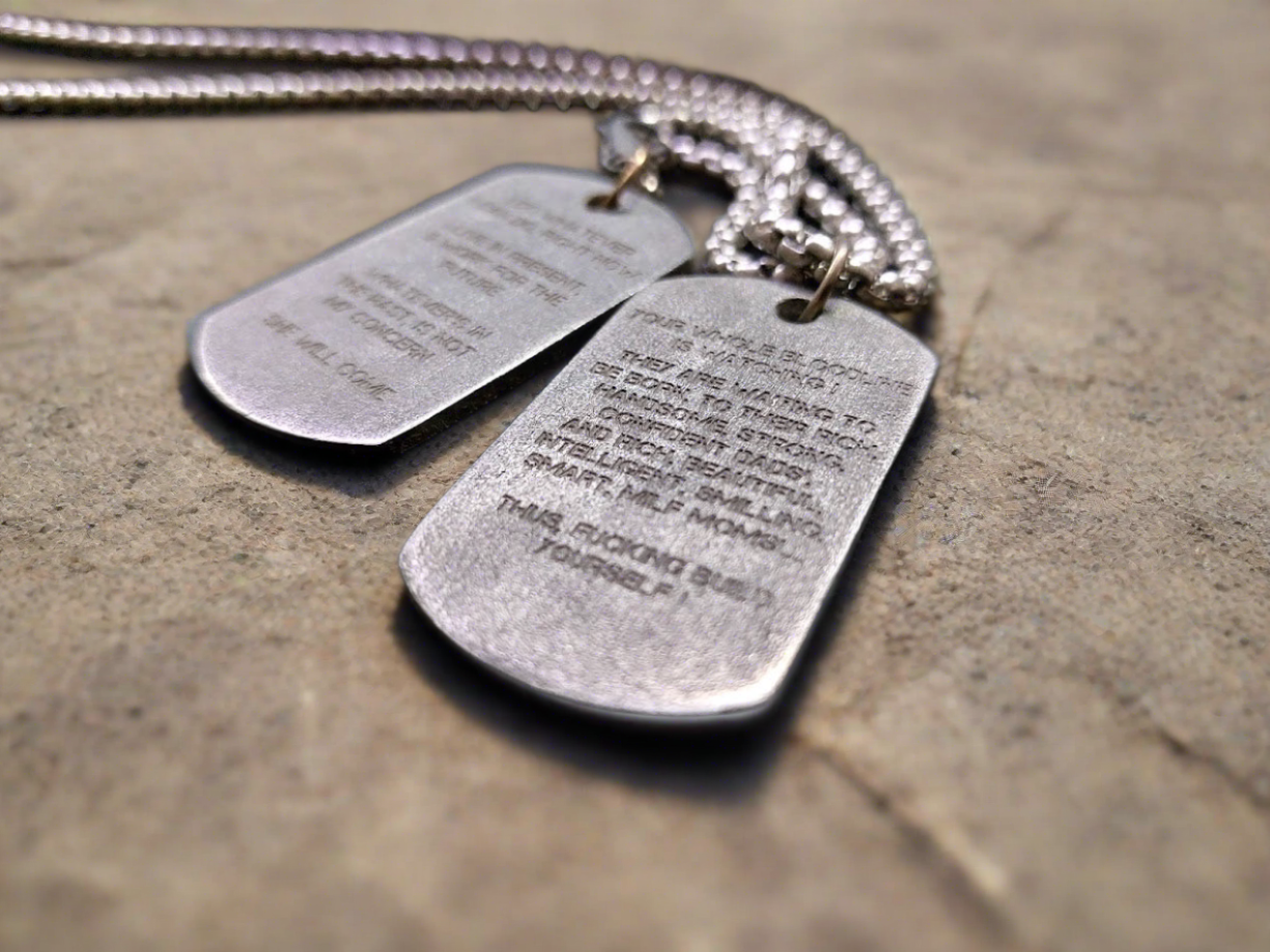 Aluminum 3 mm thickness military tag dogtag pre-oxidized light weight, deep engraved, custom text