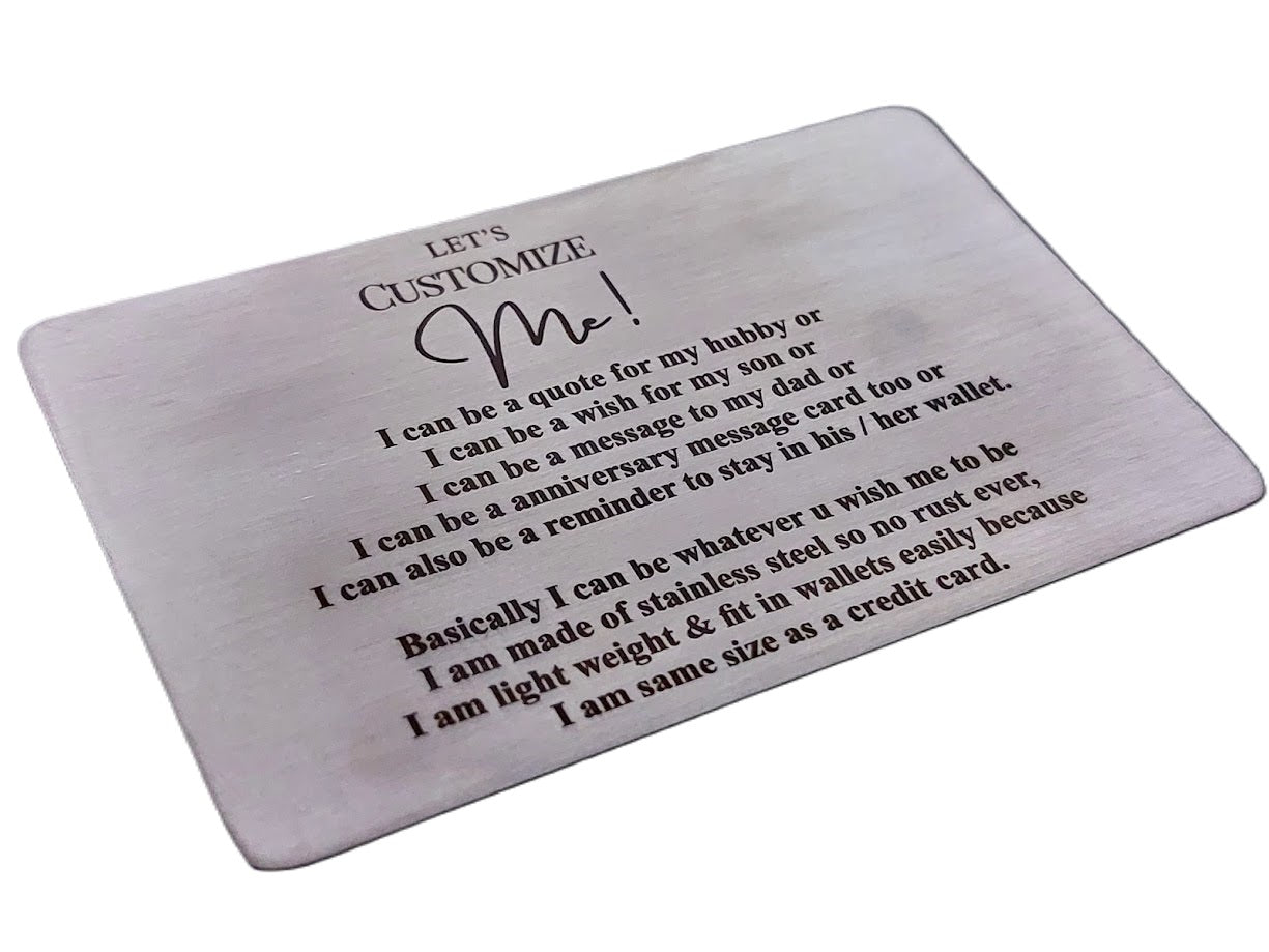 Wallet Insert Personalized Laser Engraved Wallet Insert Stainless Steel Wallet Insert Credit Card Size Gift for Women & Men