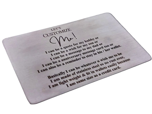 Wallet Insert Personalized Laser Engraved Wallet Insert Stainless Steel Wallet Insert Credit Card Size Gift for Women & Men