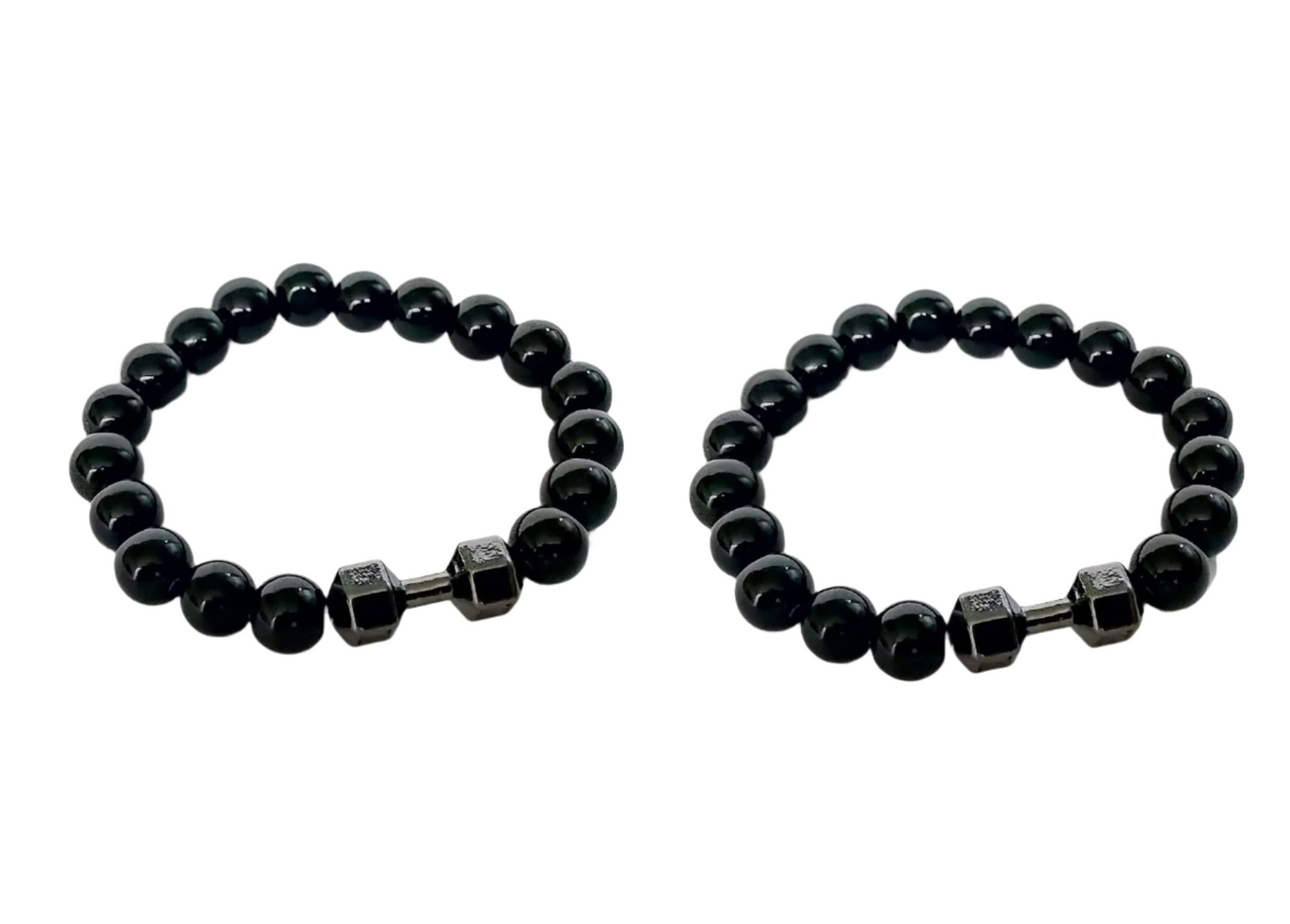 Dumbbell Bead Bracelet Stylish Leather Wrist Band Pack of 2 for Men.