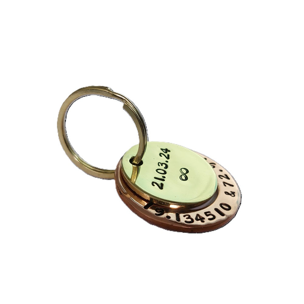 Unique Hand-Stamped Brass and Copper Keychain
