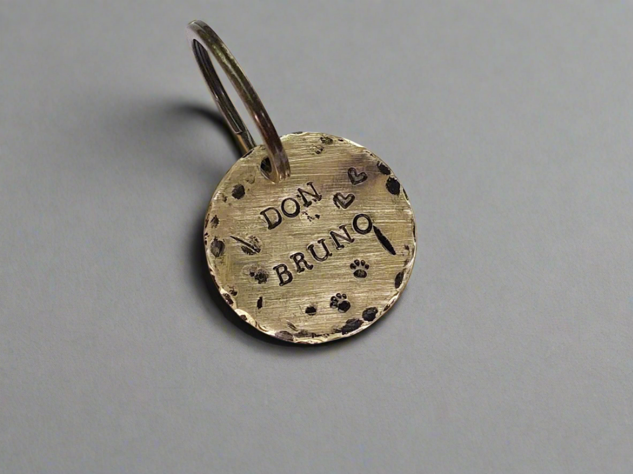 Brass Dog Name Tag Stamped to Imperfection in Various Sizes