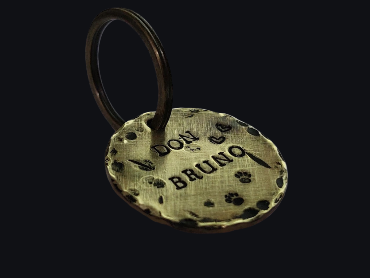 Brass Dog Name Tag Stamped to Imperfection in Various Sizes