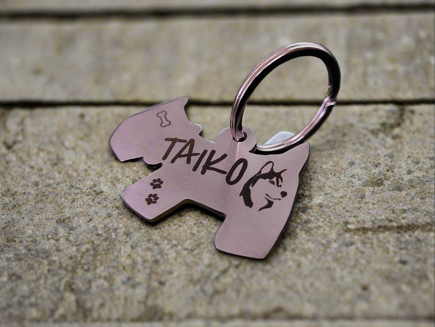 Dog shaped Name Tags in Stainless Steel Laser Engraved for Medium to Large Pet Dogs