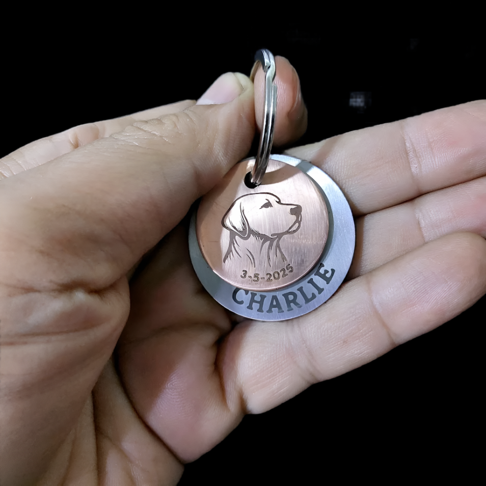 Personalized dog name tags Charlie Style Pet ID Customized Tag for Pet Dog Copper and Steel