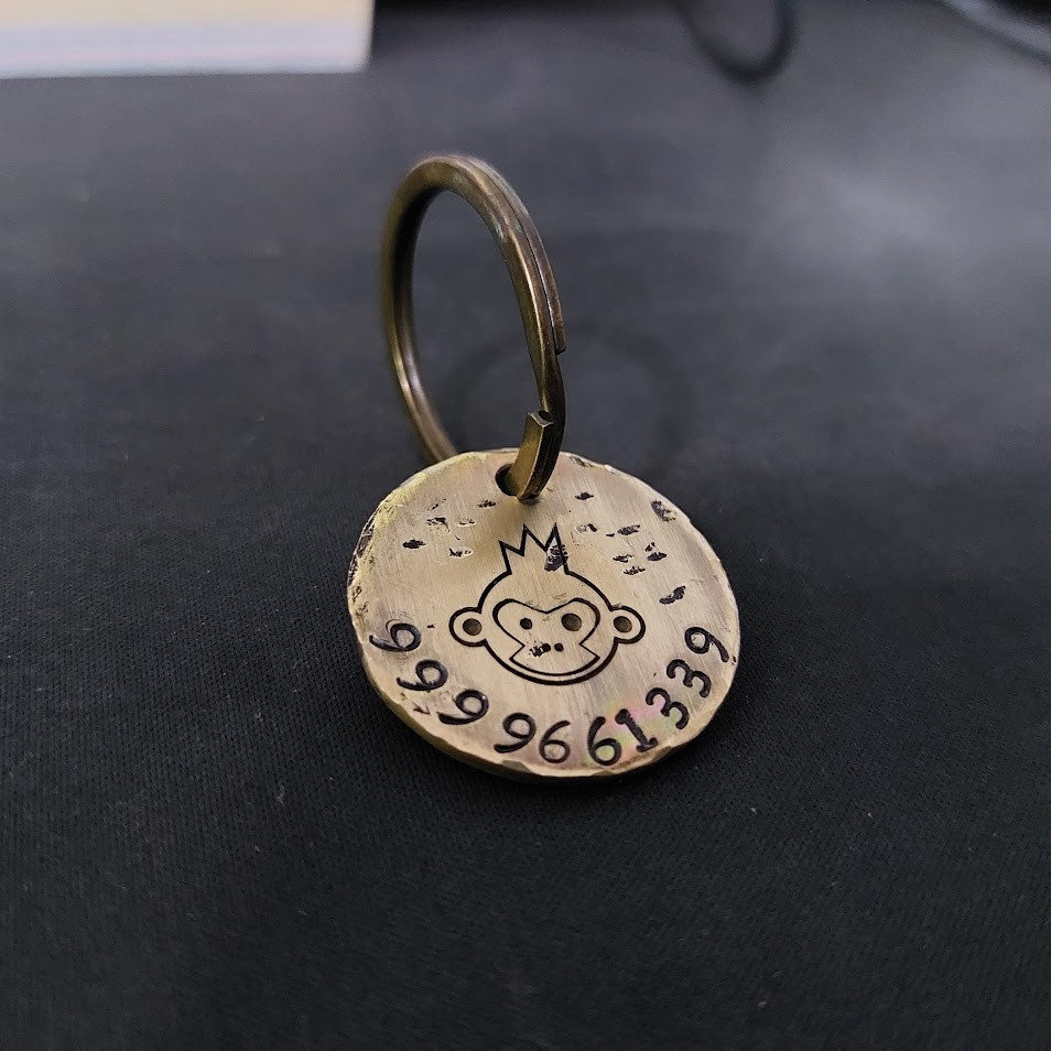 Brass Dog Name Tag Stamped to Imperfection in Various Sizes