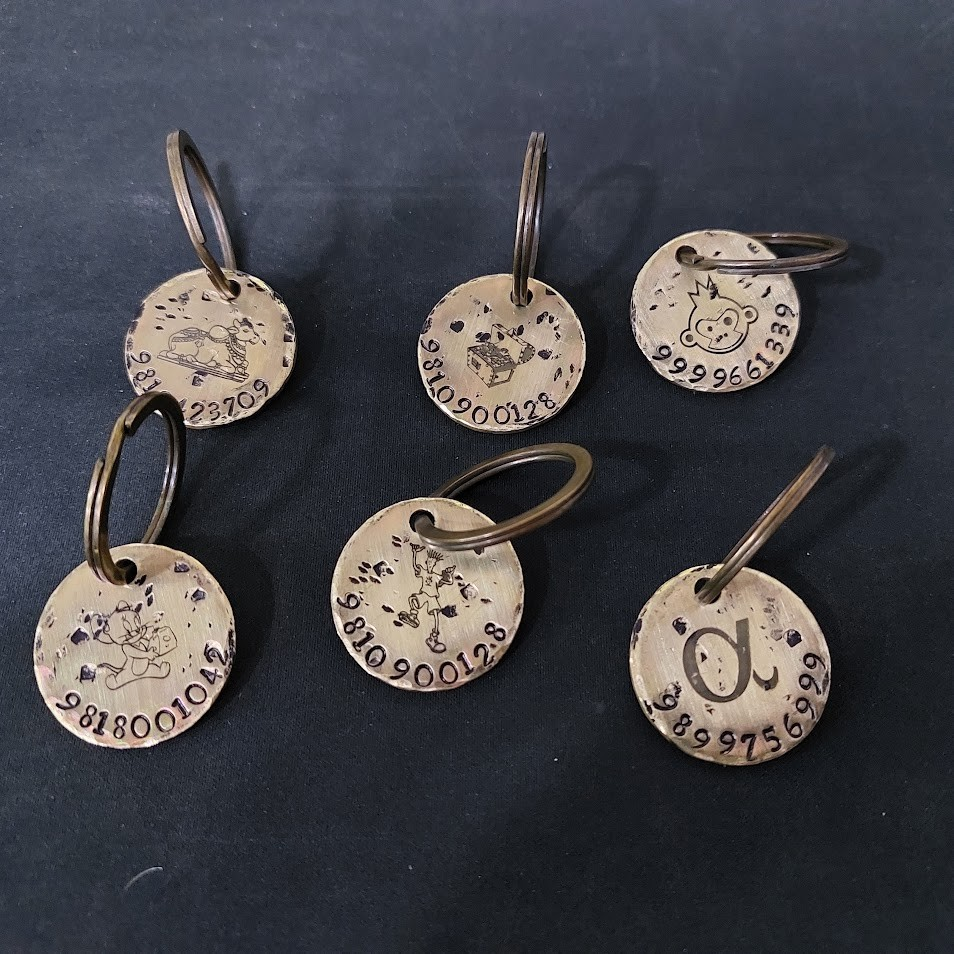 Brass Dog Name Tag Stamped to Imperfection in Various Sizes