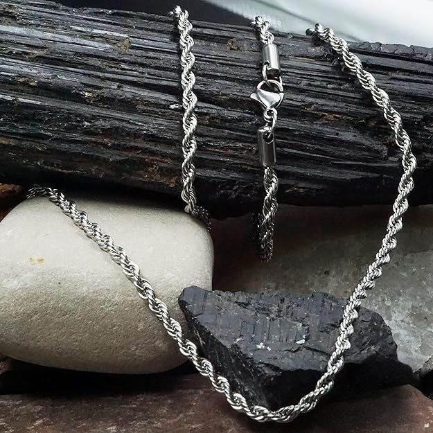 Silver Twist Rope Chain Necklace Stainless Steel