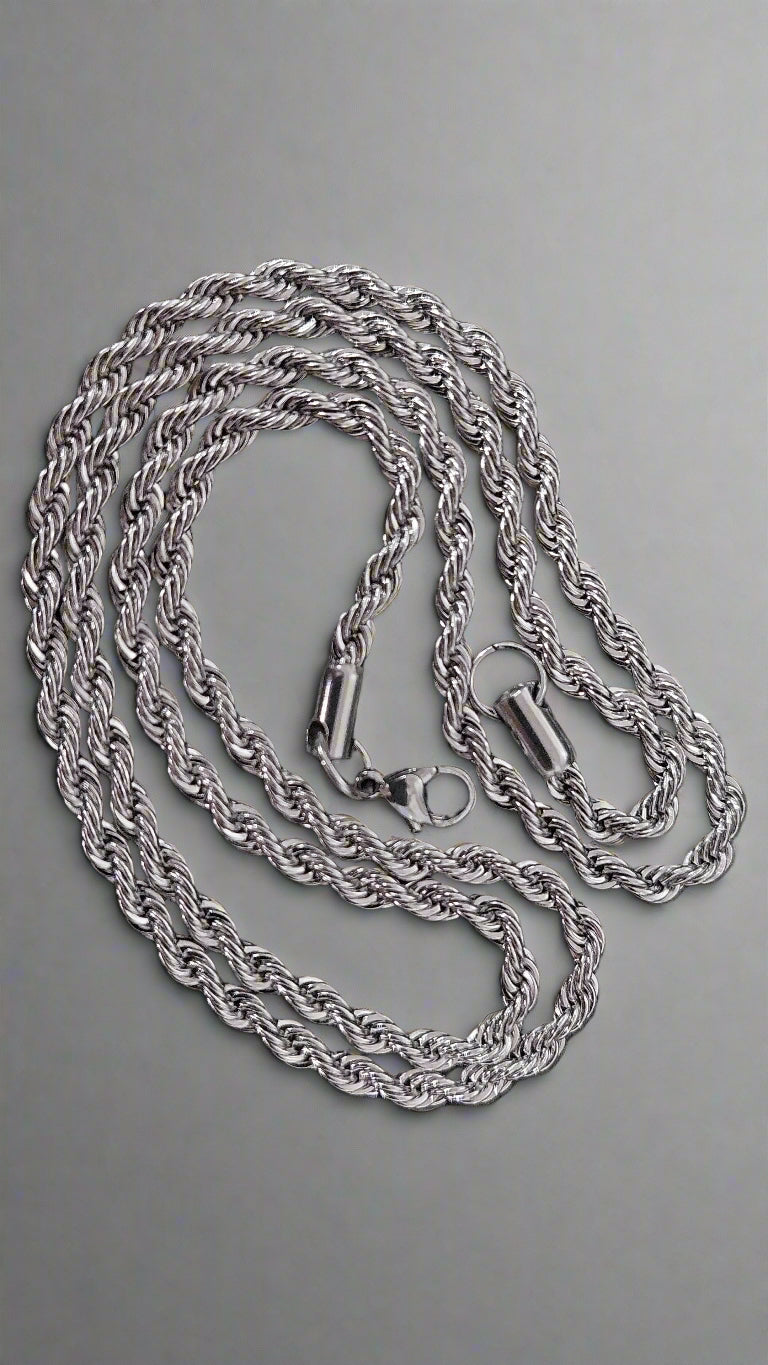 Silver Twist Rope Chain Necklace Stainless Steel