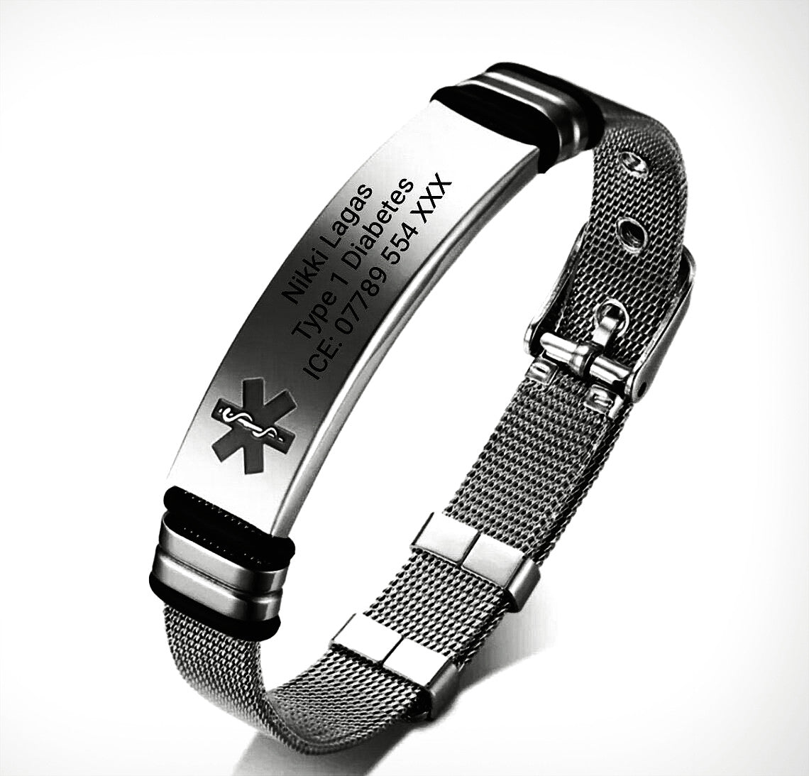 Stainless Stainless Steel Awareness Bracelet Adjustable Emergency