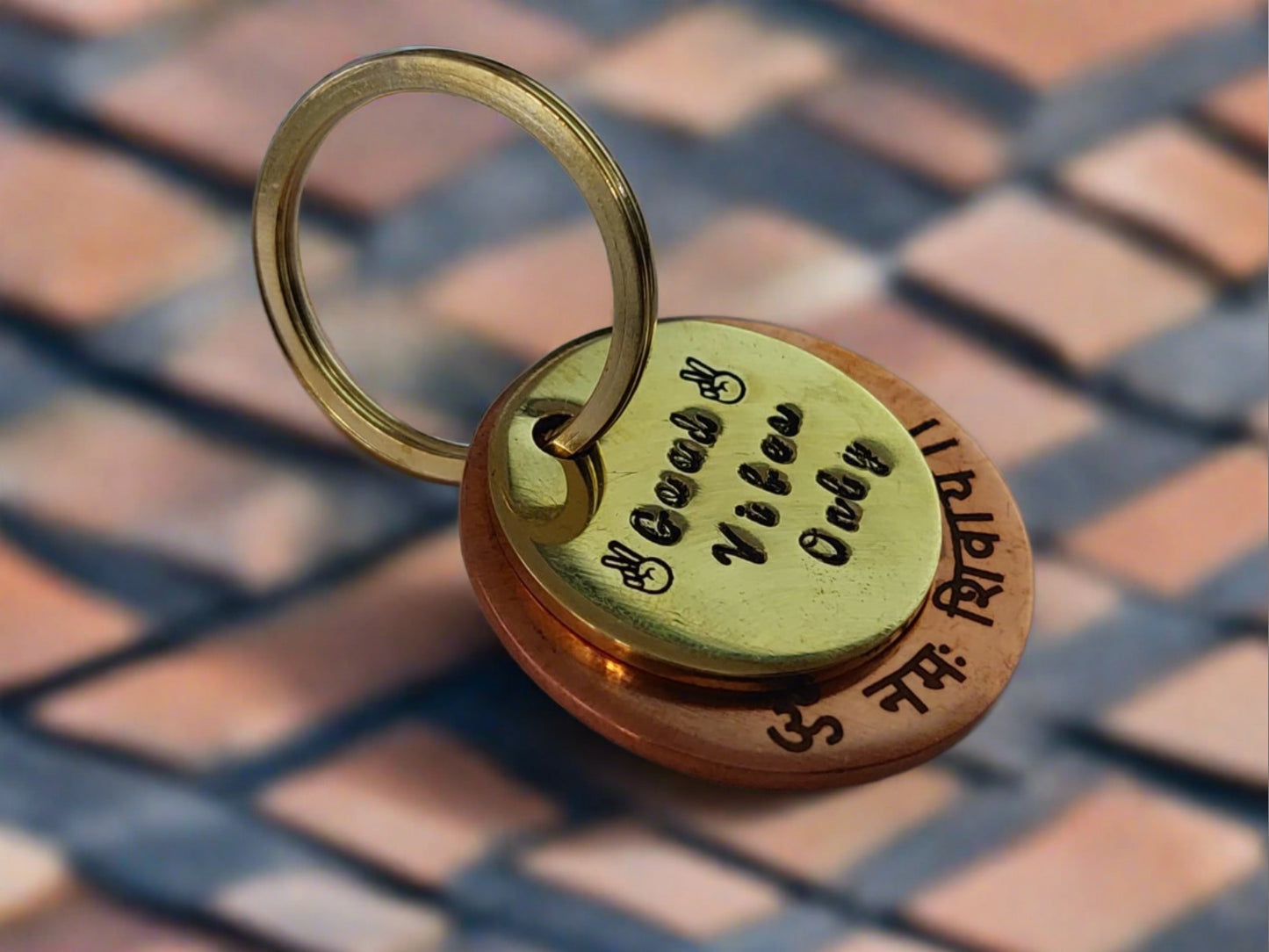 Unique Hand-Stamped Brass and Copper Keychain