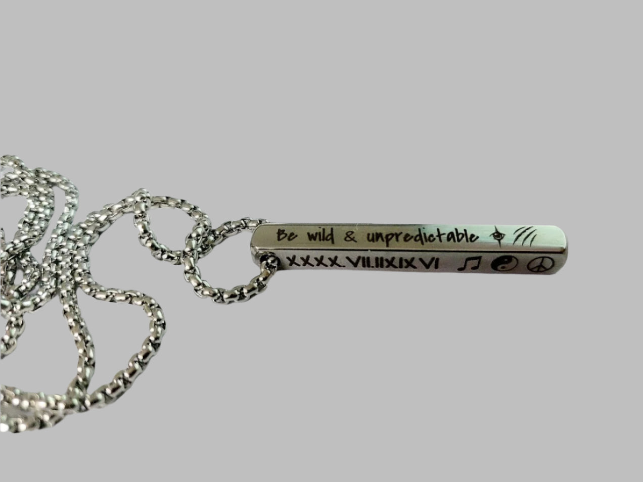 Men's Personalized Bar Four Sides Engraved Pendant Necklace Custom Roman Date Vertical Pendant