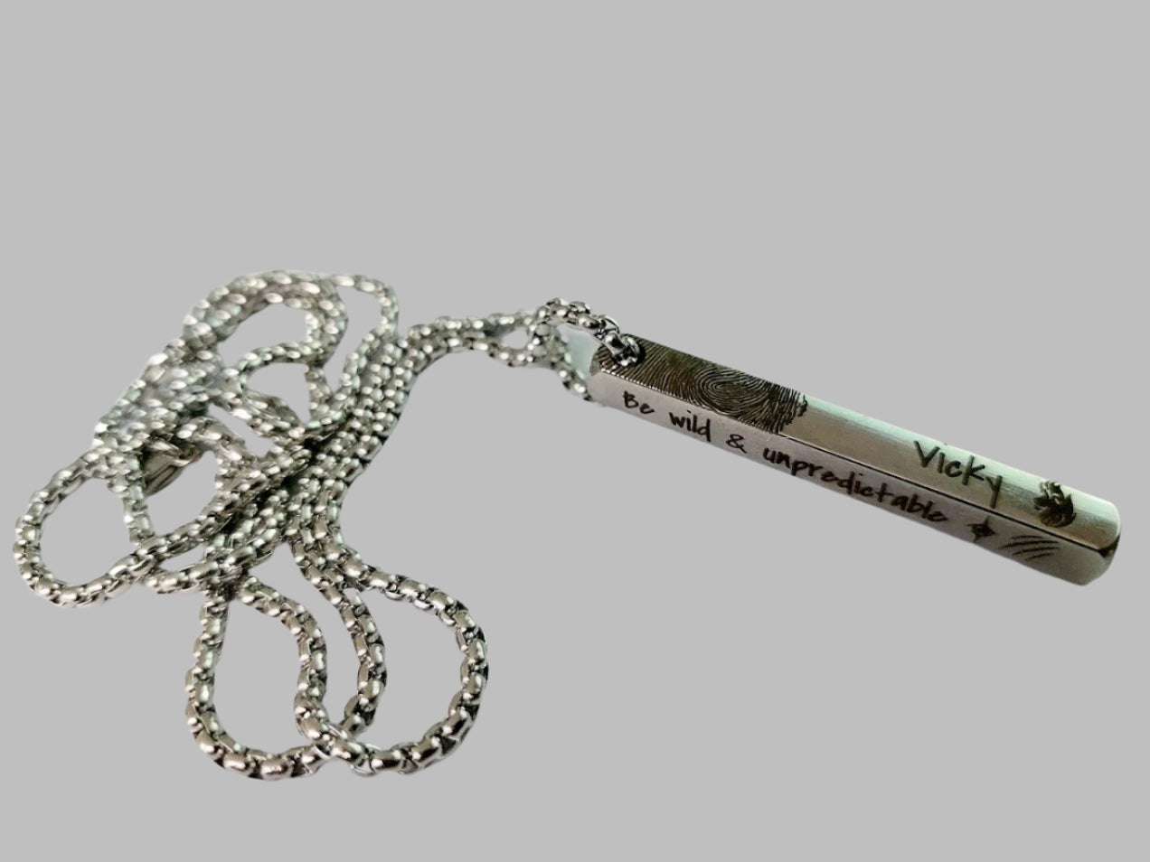 Men's Personalized Bar Four Sides Engraved Pendant Necklace Custom Roman Date Vertical Pendant