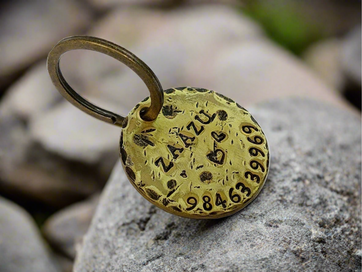 Brass Dog Name Tag Stamped to Imperfection in Various Sizes
