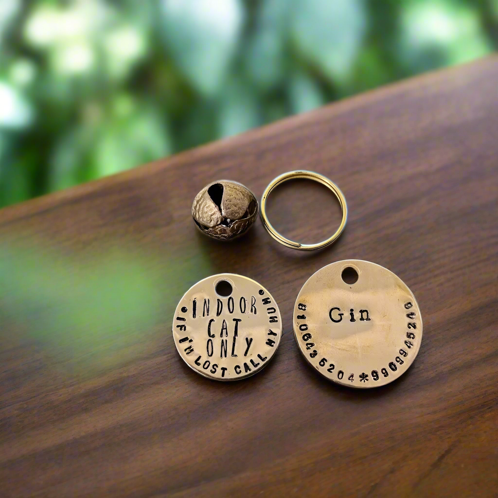 Cat Kitten pet hand stamped brass tag
