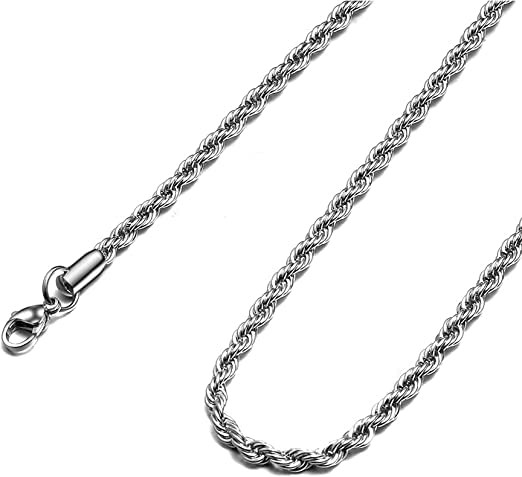 Silver Twist Rope Chain Necklace Stainless Steel