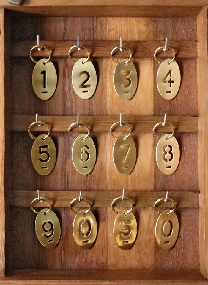 Oval Cut Out Numbered 1-10 Brass Tags with Key Rings