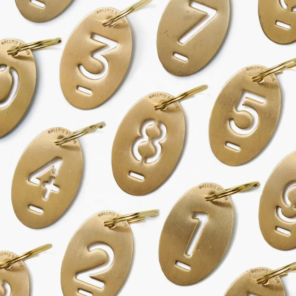Oval Cut Out Numbered 1-10 Brass Tags with Key Rings
