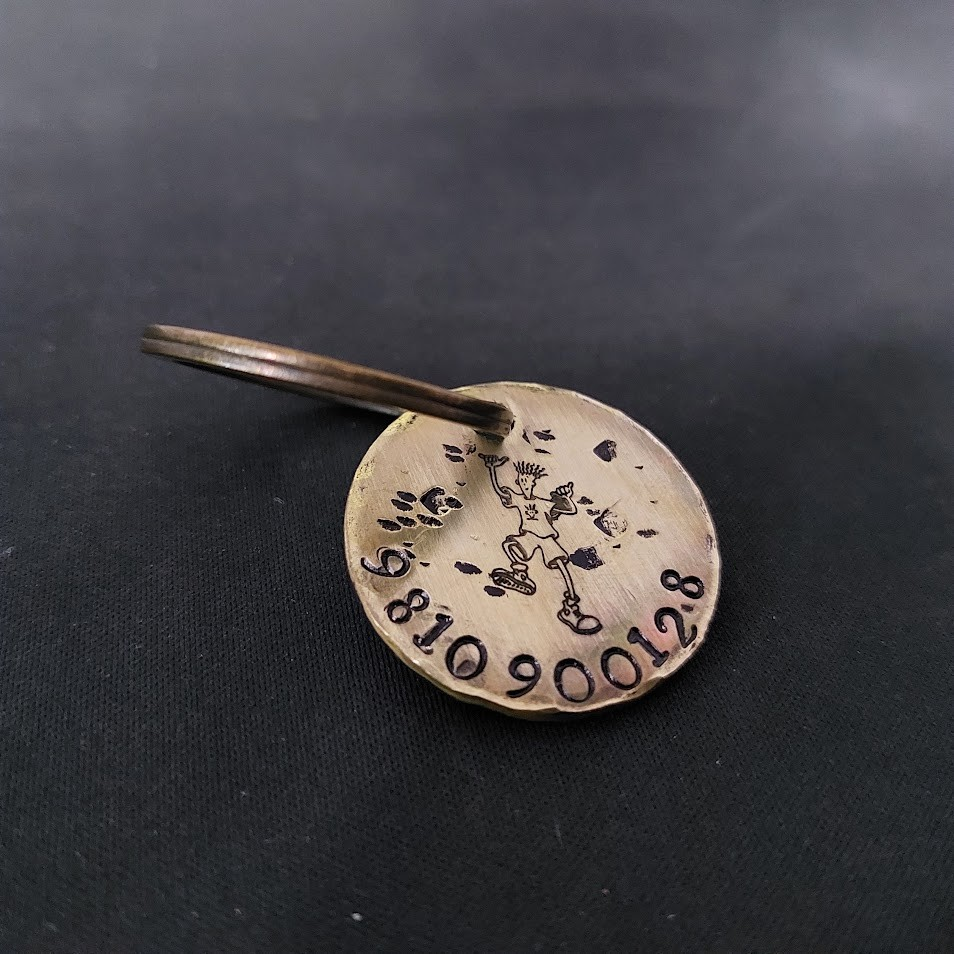 Brass Dog Name Tag Stamped to Imperfection in Various Sizes
