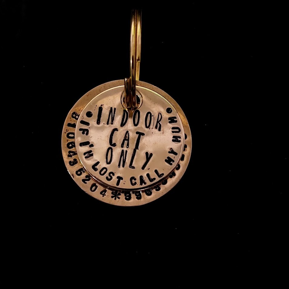 Cat Kitten pet hand stamped brass tag