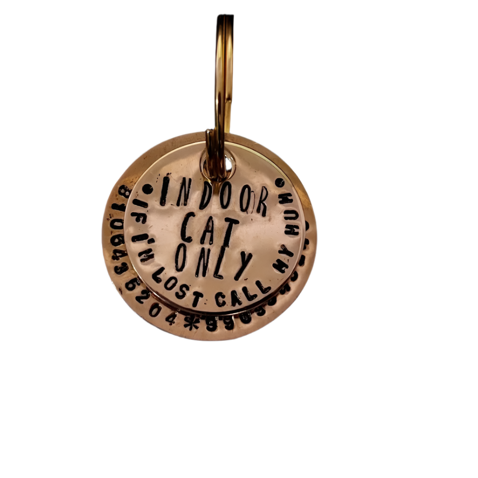 Cat Kitten pet hand stamped brass tag