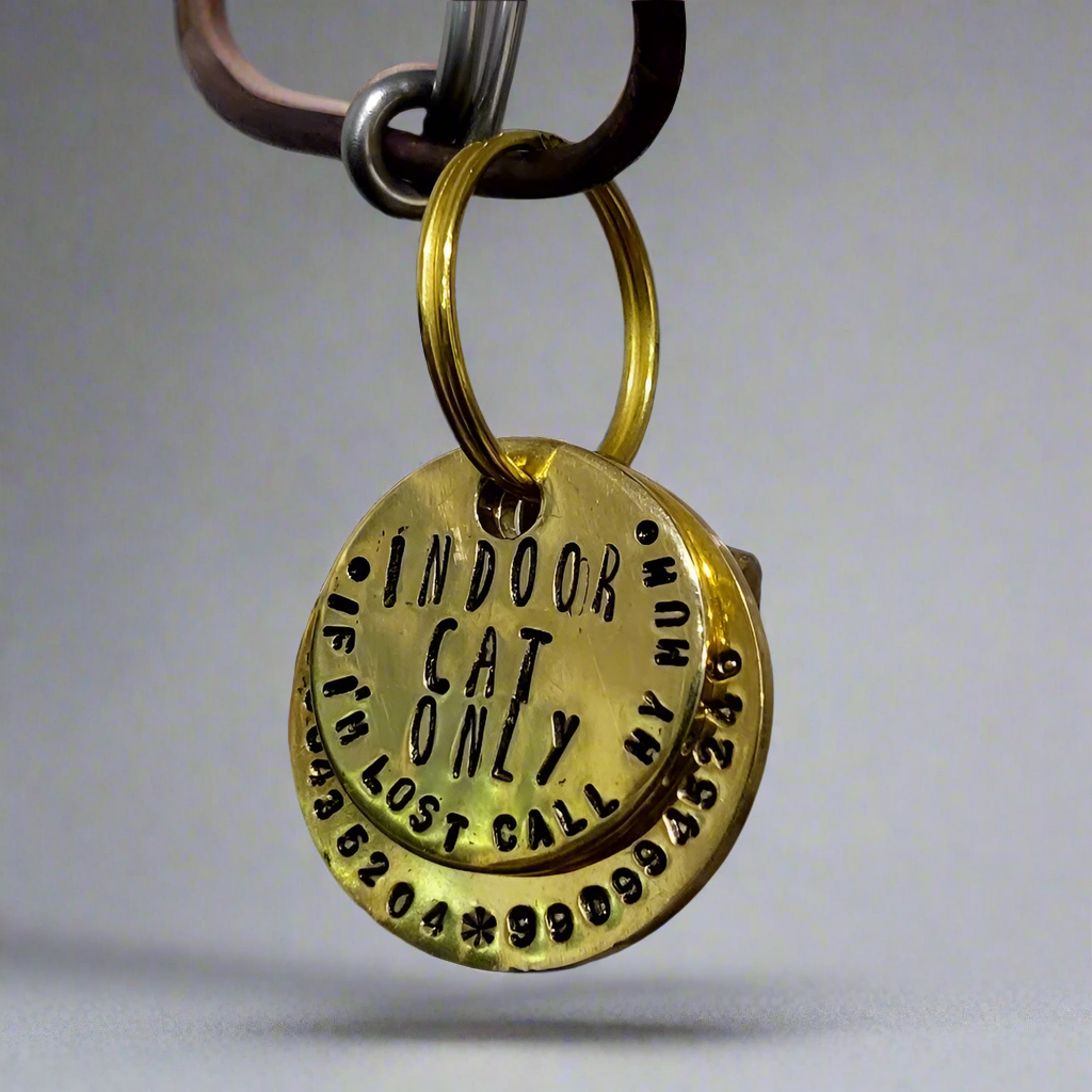 Cat Kitten pet hand stamped brass tag