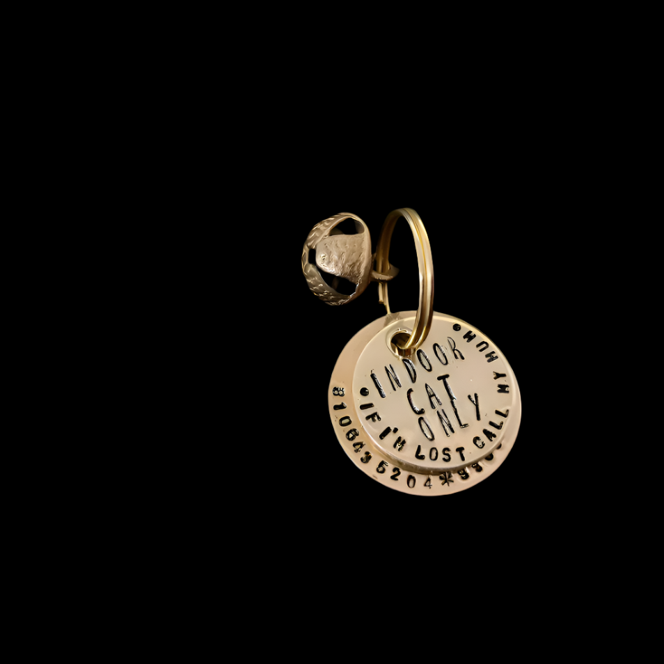 Cat Kitten pet hand stamped brass tag