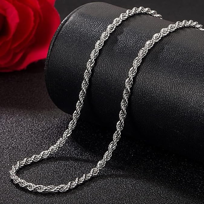 Silver Twist Rope Chain Necklace Stainless Steel
