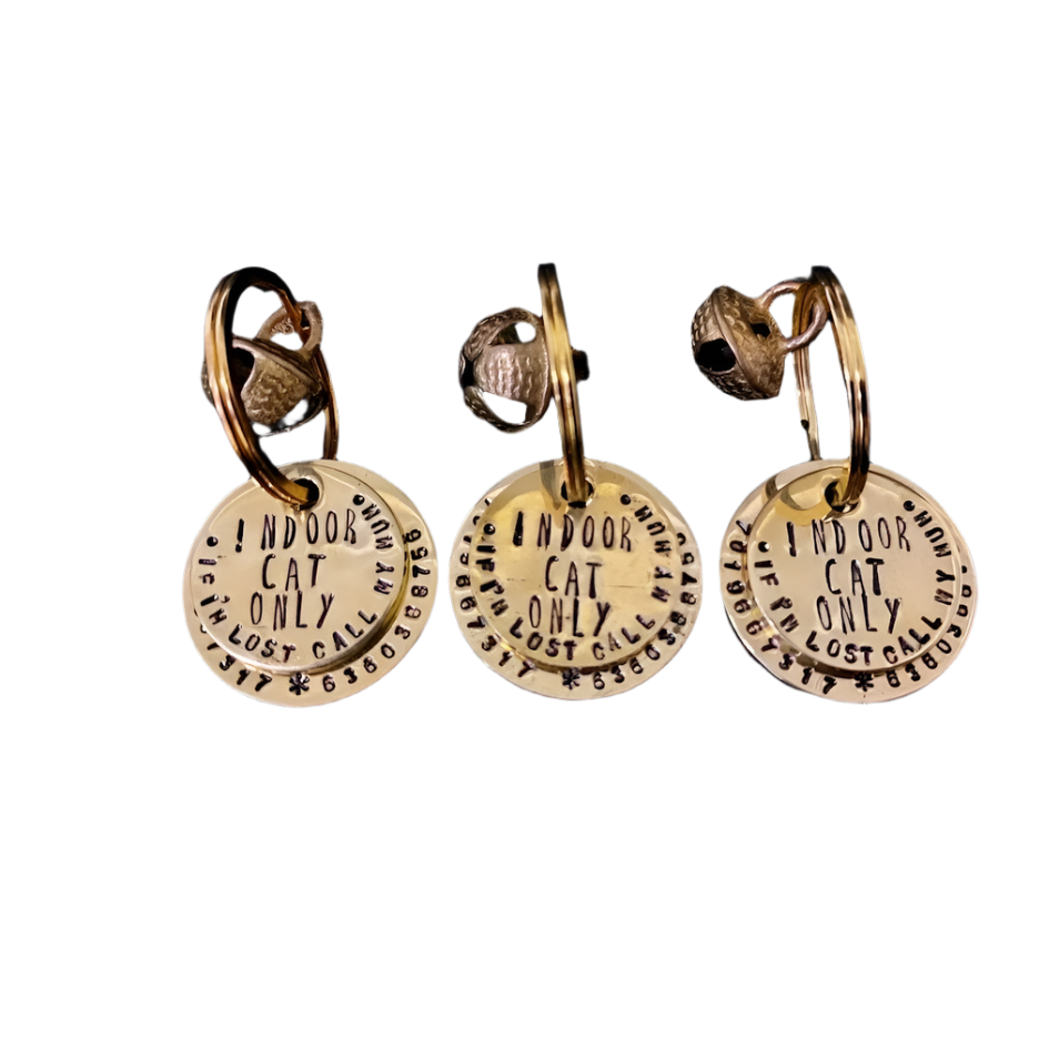 Cat Kitten pet hand stamped brass tag
