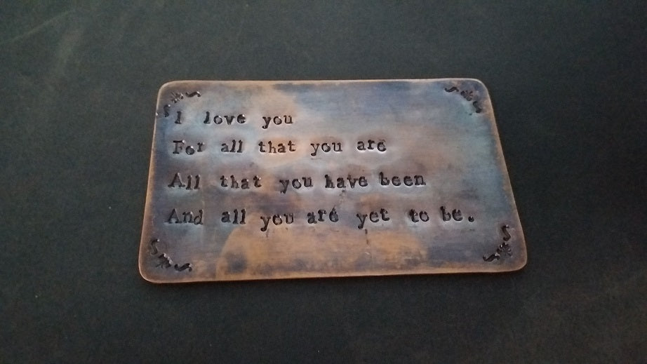 Oxidized Wallet Insert Personalized Hand Stamped Wallet Insert Pure Copper Credit Card Size.