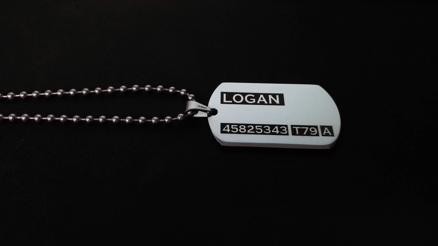 STREET SOUL Xmen Logan / Wolverine Stainless Steel Army Tag, Logan Necklace, Wolverine Pendant