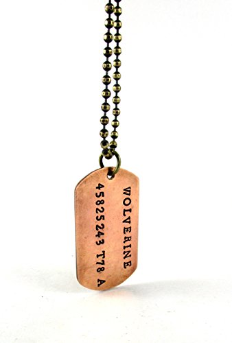 STREET SOUL Xmen Wolverine Locket Stamped Copper Army Tag Antique Gold Chain Necklace Gift for Men.