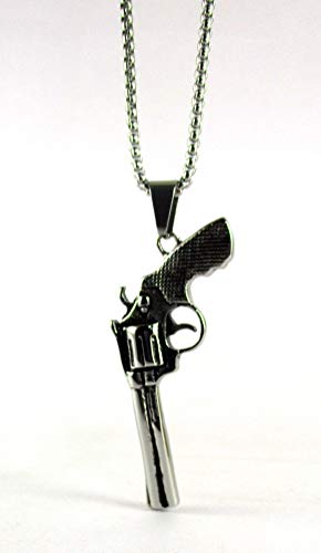 Streetsoul Revolver Gun Necklace Pendant Silver Link Chain 28 Inches Gloss Necklace for Men.