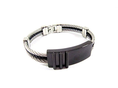 Streetsoul Three Bars Silver Black Stainless Steel Bracelet for Men.