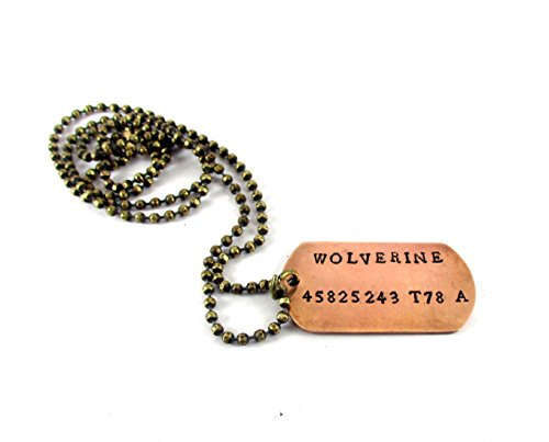 STREET SOUL Xmen Wolverine Locket Stamped Copper Army Tag Antique Gold Chain Necklace Gift for Men.