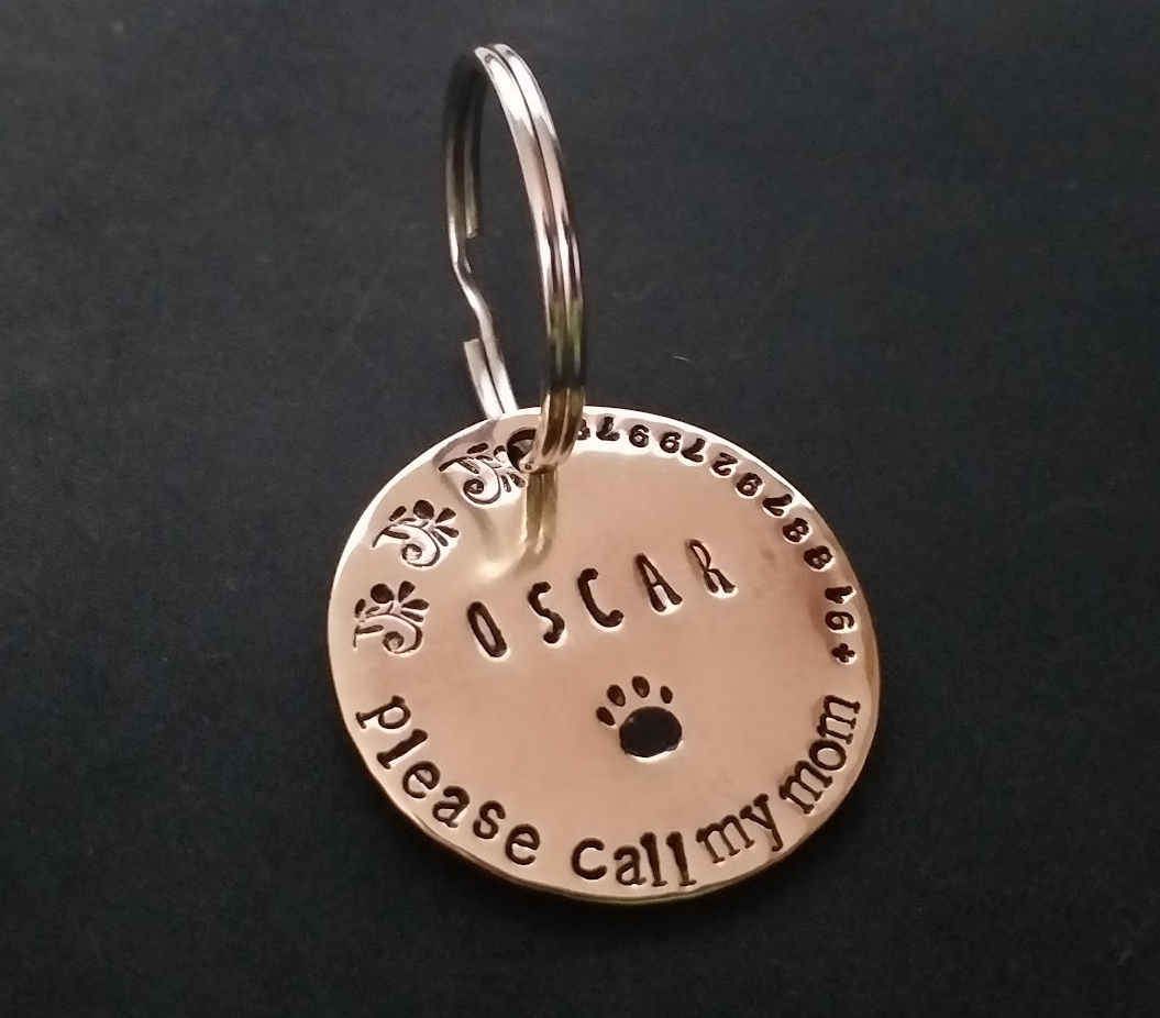 Personalized Pet Name tags Pet ID Copper Round Hand Stamped Tag