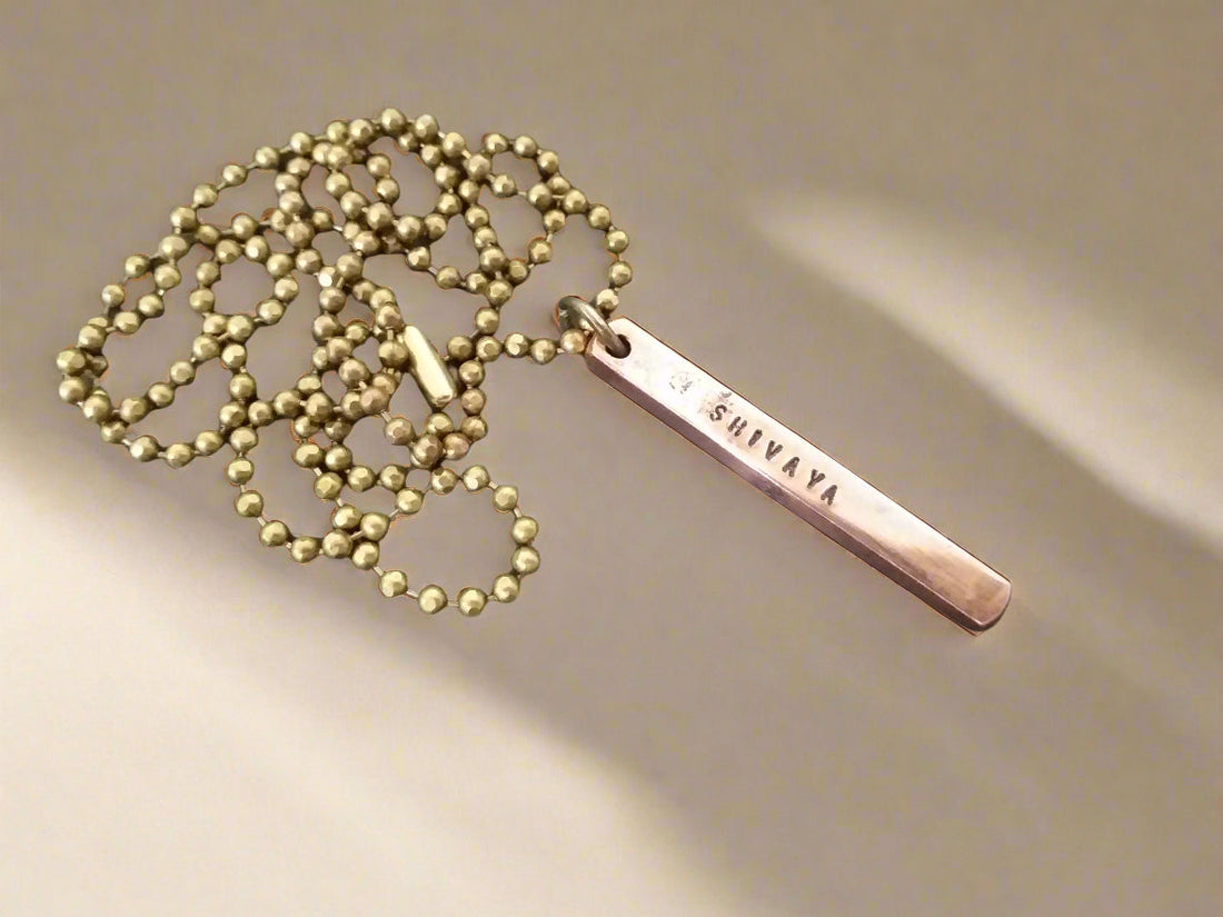 Hand-stamped pure copper bar pendant necklace, personalized