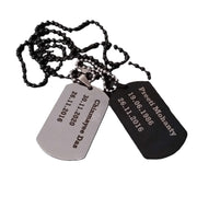 Two tags Black and Silver Stainless Steel in One Chain Custom Engraved.