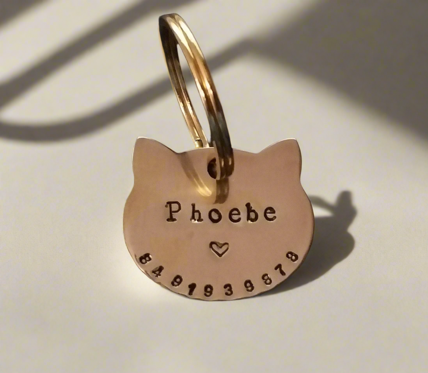 Cat name tag  Personalized Hand Stamped Circular Shaped Tag for Small Pet Dog, Cat ID Customized Dog Tag (Brass)