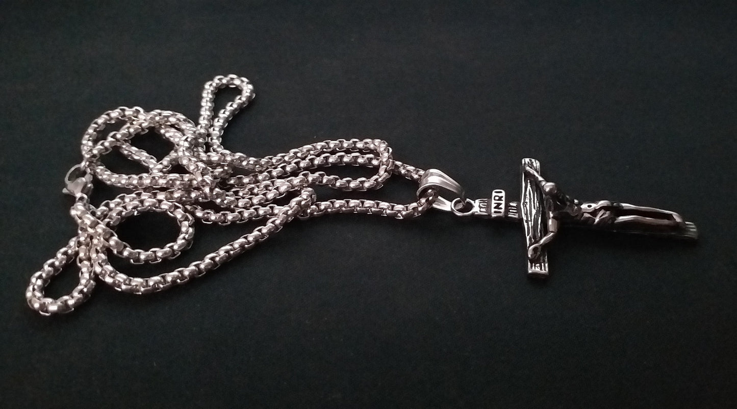 Streetsoul Cross Necklace Pendant chain Silver Steel Long Chain.