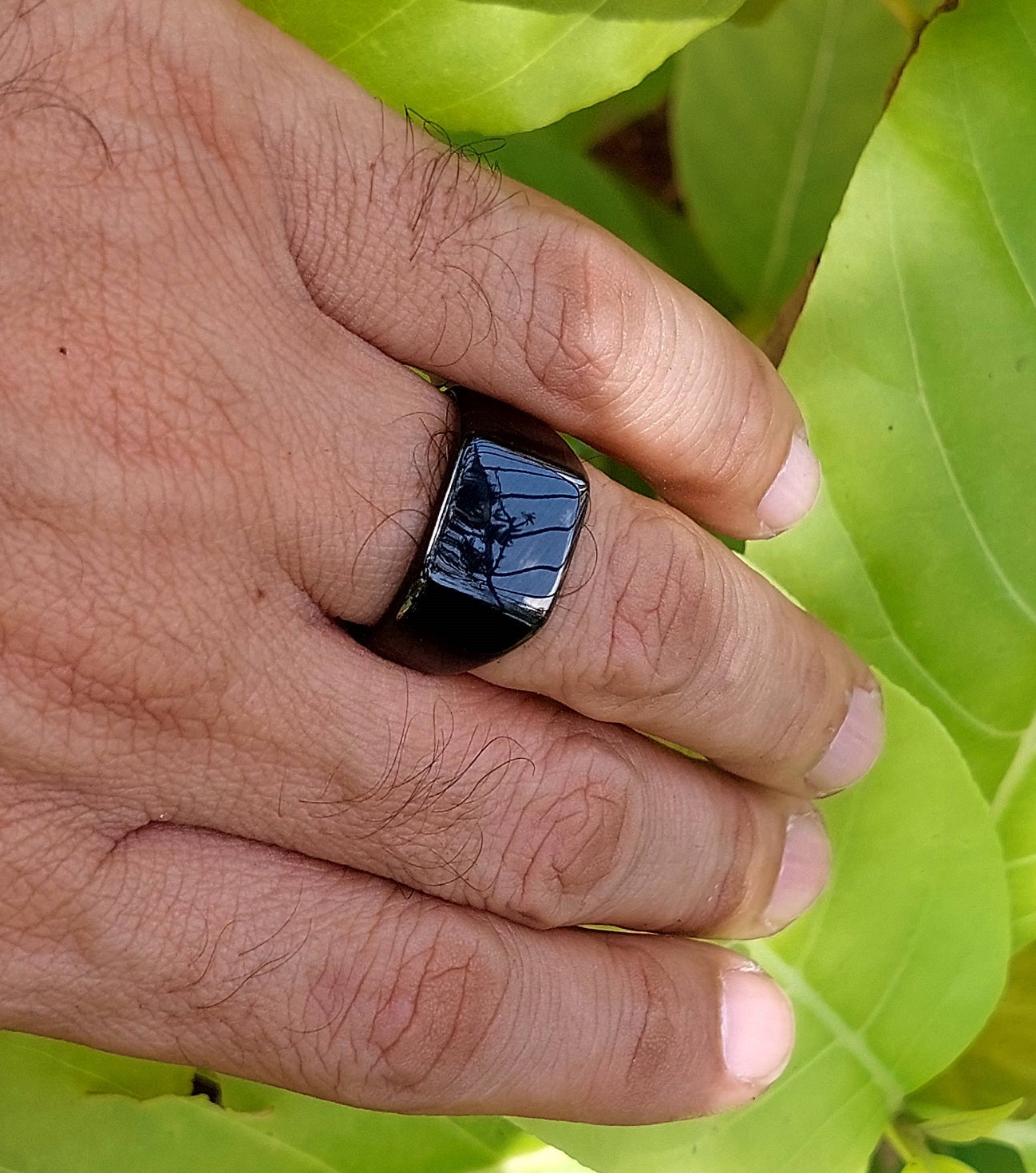 Classic Black Stone Ring - detail shot