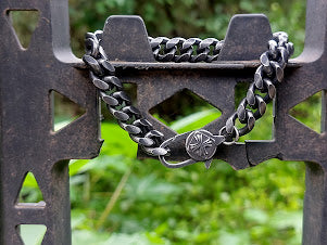 STREET SOUL Oxidized Link Cross Hook Stainless Steel Link Chain Bracelet, Rustic oxidized steel bracelet.