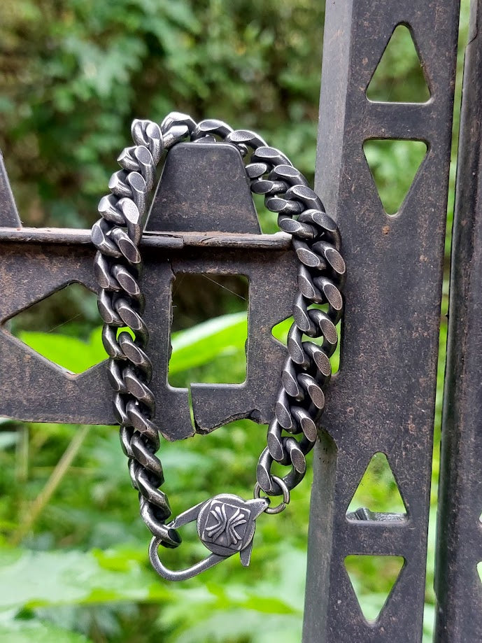 STREET SOUL Oxidized Link Cross Hook Stainless Steel Link Chain Bracelet, Rustic oxidized steel bracelet.