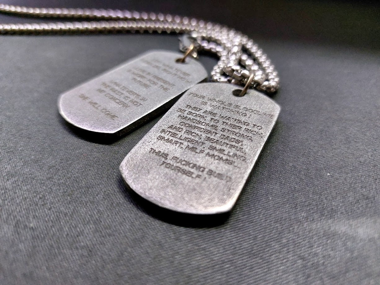 Aluminum  3 mm thickness military tag dog tag pre-oxidized light weight, deep engraved, custom text